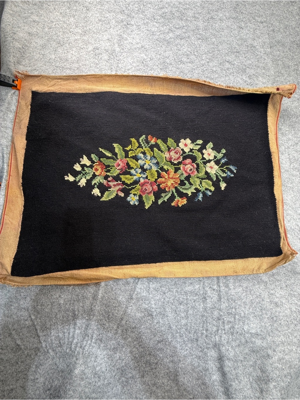 Floral Needlepoint Panel Midnight Garden Cottagecore DIY Pillow Front